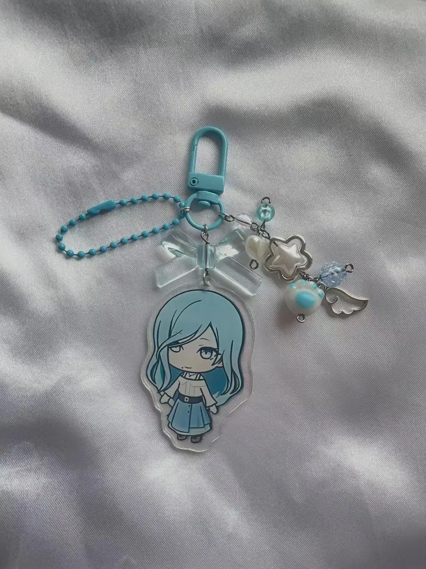 Handmade Project Sekai Acrylic Charm Beaded Bow Star Keychain Breloczk Llavero Kawaii Anime Bag Pendant