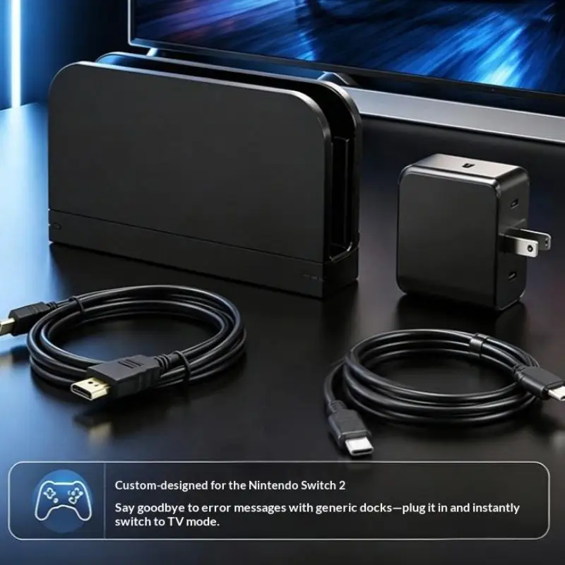 Black Fast Charge Switch 2 TV Dock Station Durable Stable Charging Stand for Family Multiplayer Gaming Sessions