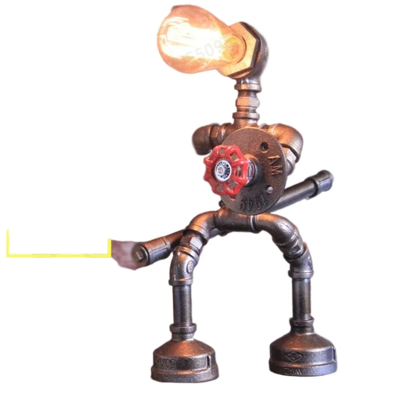 Industrial Iron Pipe Robot Table Lamp Edison Bulb Decor Light Creative Desk Lamp For Bar Dorm Home Ornament Gift