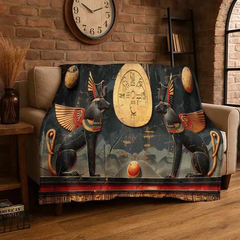 Retro Anubis Pharaoh Egyptian Gods Flannel Blanket Soft Throw Blanket for Bedroom Living Room Bed Travel Camping Picnic Cover