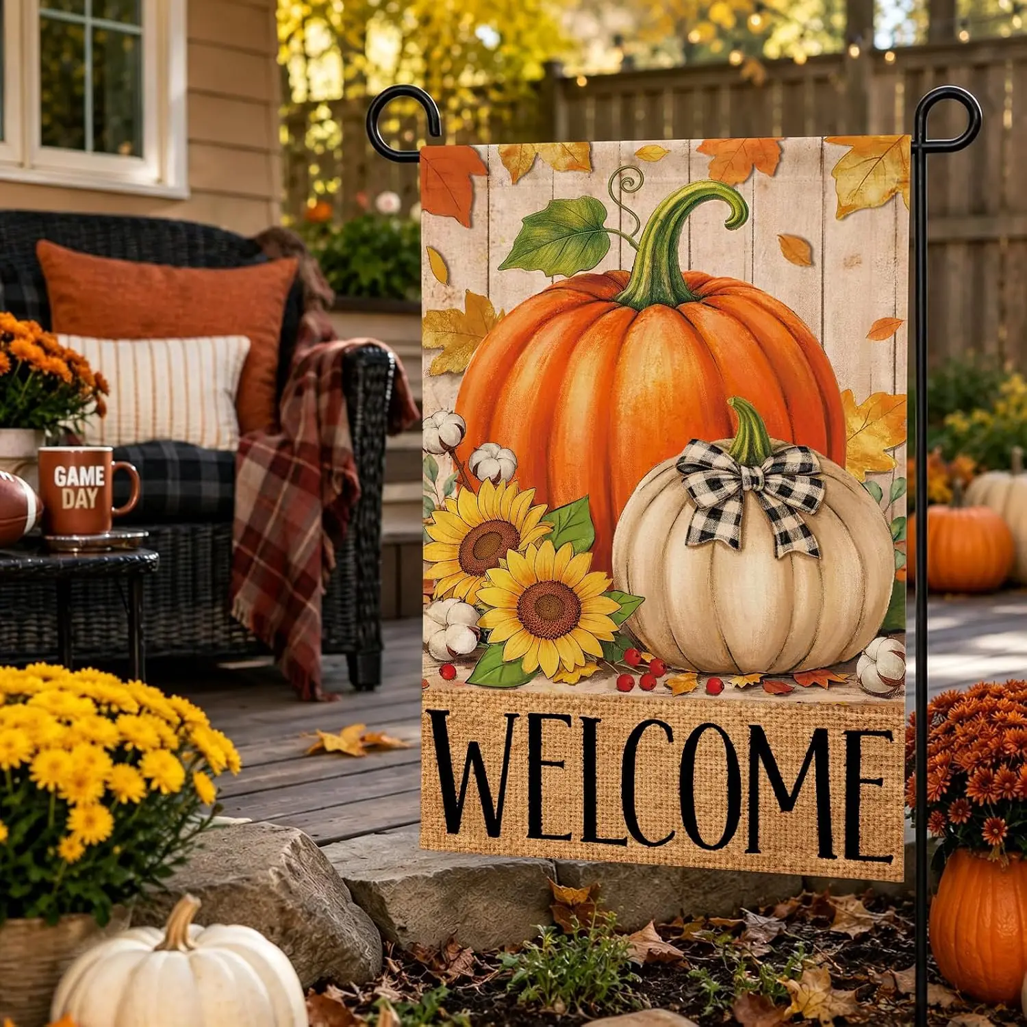 Louise Maelys Welcome Fall Garden Flag 12x18 Double Sided, Small Burlap Autumn Pumpkin Sunflower Thanksgiving Outside Outdoo kkz