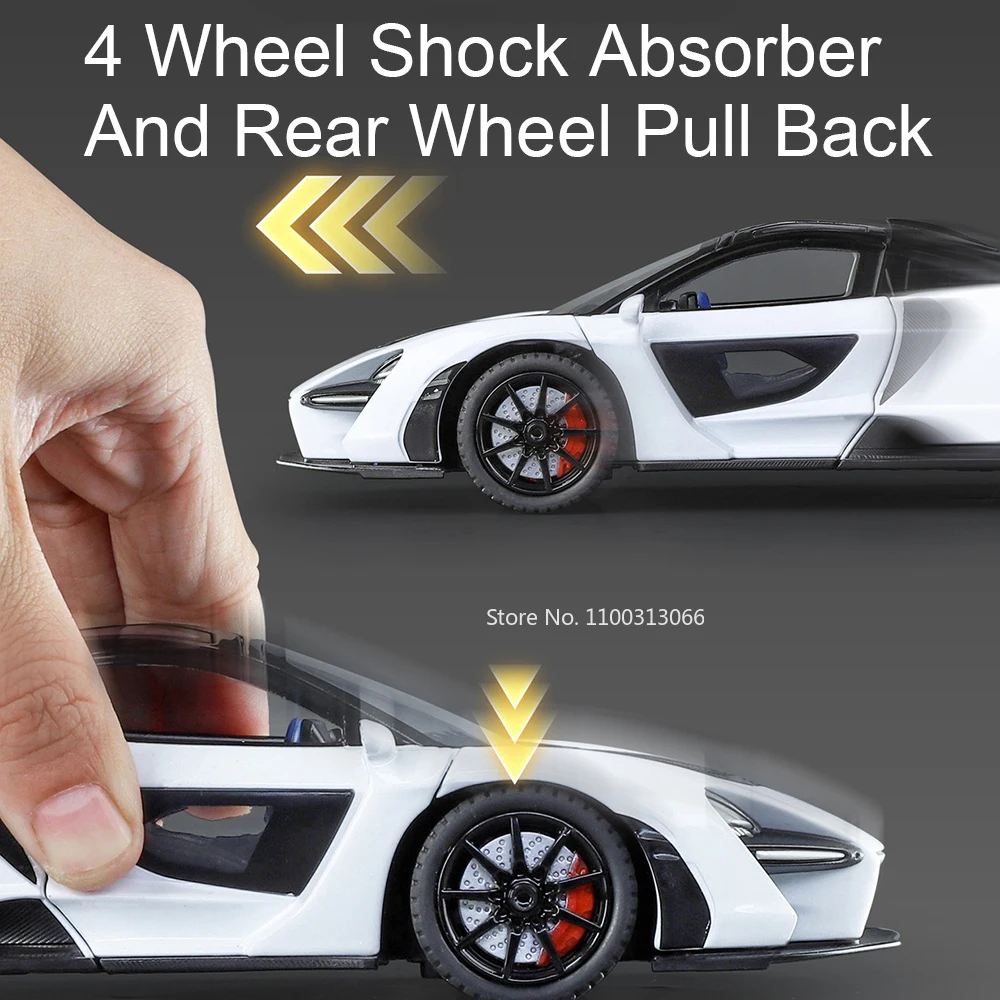 1:24 Alloy Senna EVO Cars Toy Diecast Model Can Spray Doors Opened Supercar with Light Music Miniature Models Table Ornament