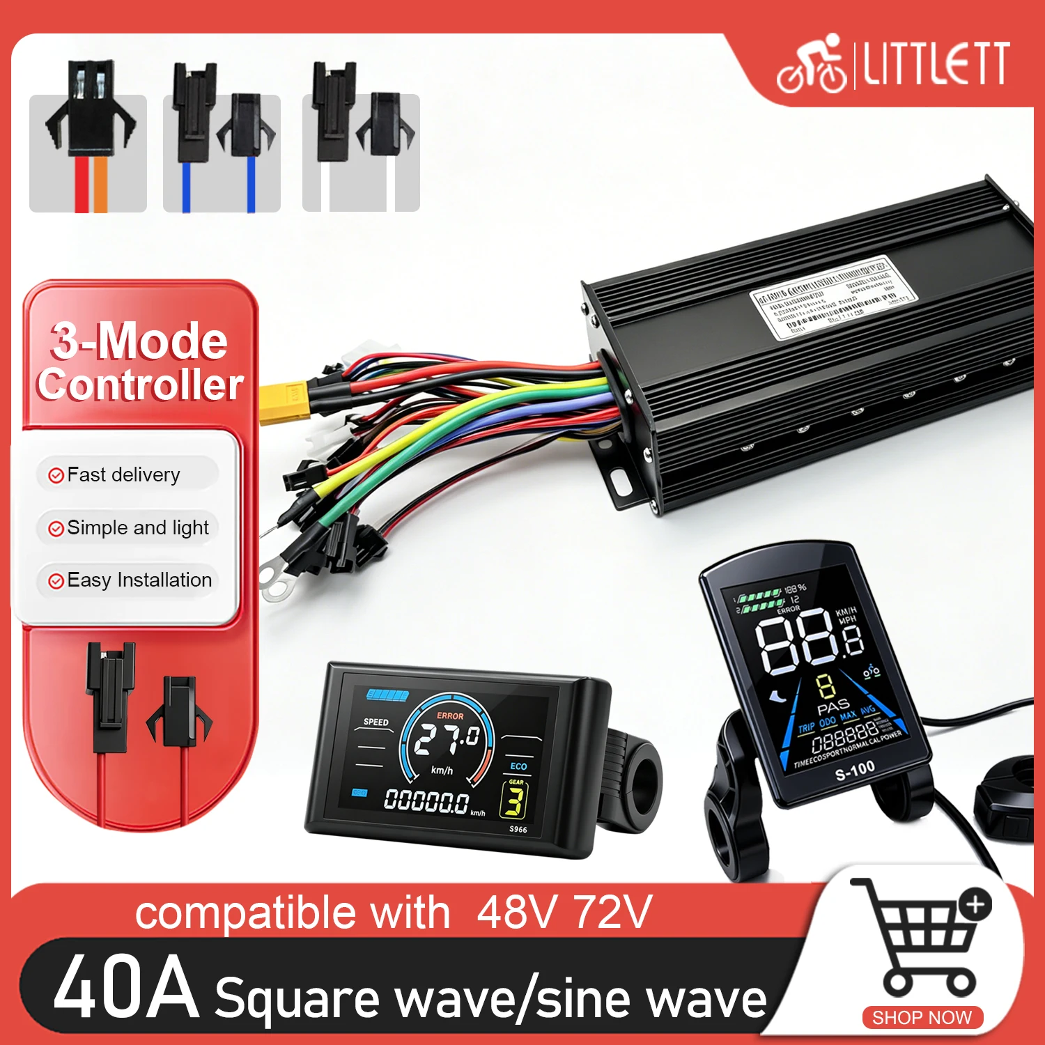 48V 72V 40A 1000W 1500W 2000W Ebike Brushless Motor Sine Wave Controller with S100 NFC LCD Display For E-Mountain Bike Scooter