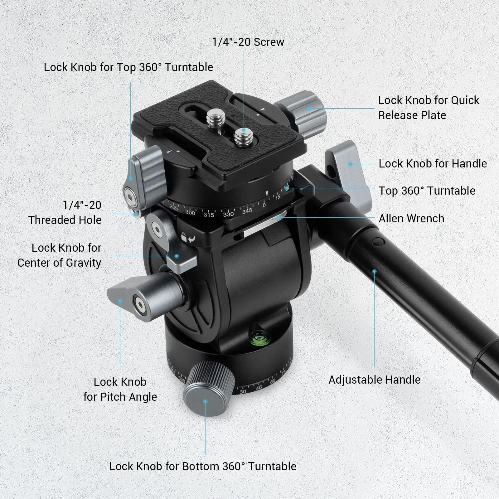 SmallRig Lightweight Fluid Video Head  360° Swivel with a Removable Telescopic Handle Adjustable Lightweight Portable 3457