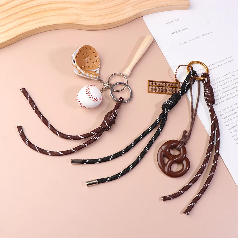 

Ins Braided Rope Baseball Keychain Creative Sports Keyring Trendy Woven Rope Key Holder Girls' Bag Pendant Accessories