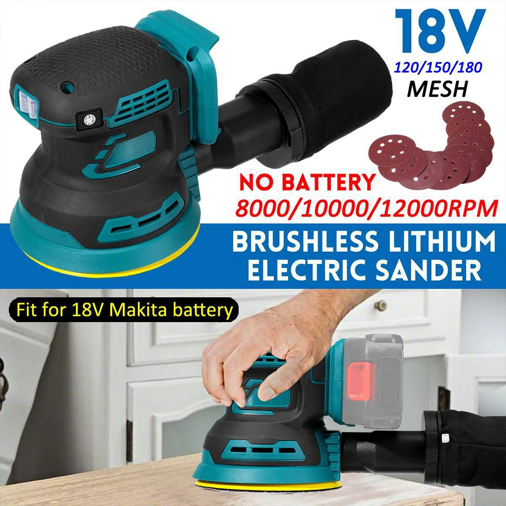 

125mm Brushless Random Orbital Electric Sander Wood Grinder Polishing Grinding Sanding Machine 3 Speed for Makita 18V Battery