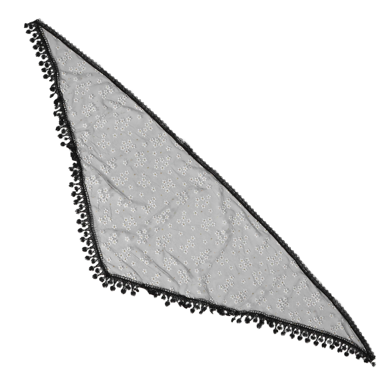 

Triangular Lace Scarf for Women Floral Embroidered Design with Tassels Breathable Mesh Catholic Prayer Veil Head Covering Shawl