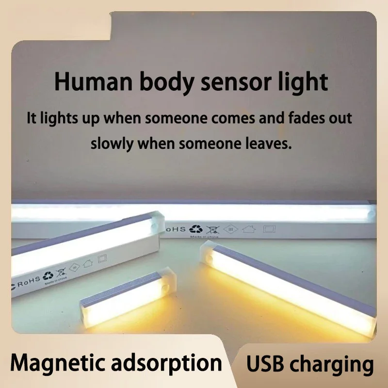 LED Motion PIR Sensor Cabinet Light USB Rechargeable Induction Night Light Wardrobe Lamp Staircase Backlight For Kitchen Home