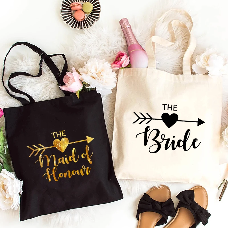 Girls Bridal Shower Wedding Party Canvas Shoulder Bag Single Farewell Shopping Bag Team Bride Squad Tote Bags Ladies Handbag