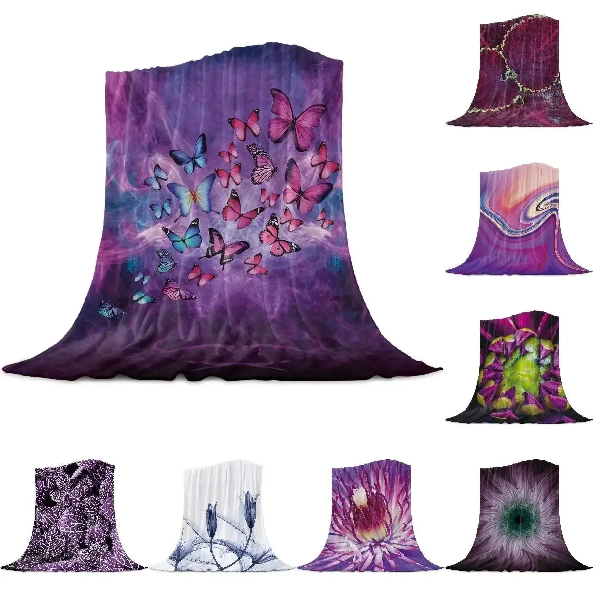 

Плед из фланели с абстрактным узором в виде бабочек, фиолетовый, мягкий, теплый, на заказ, для дивана, кровати или путешествий