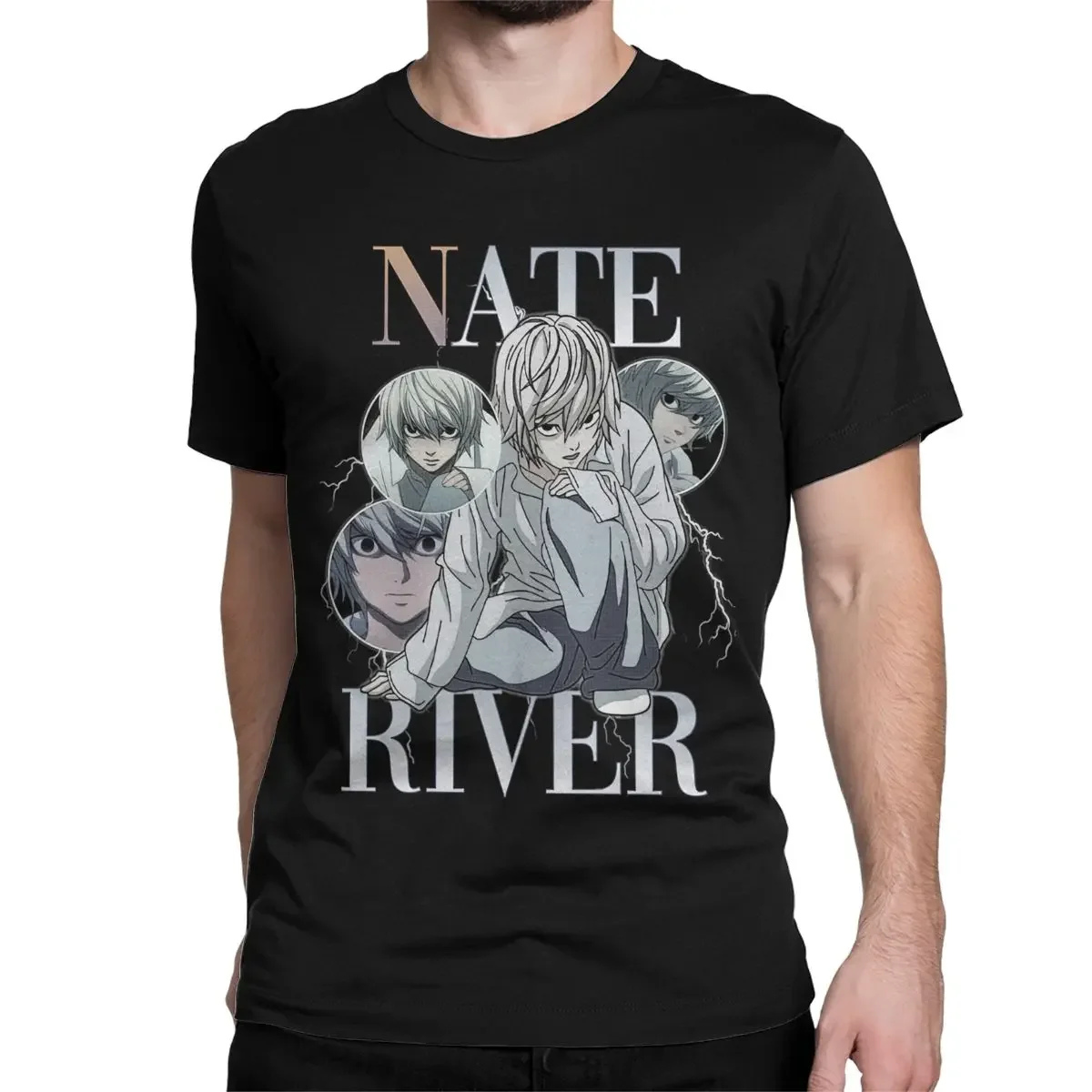 Nate River DN Anime T Shirts Men's Pure Cotton Oversized Graphic Vintage T-Shirt Round Neck Tees Short Sleeve Tops