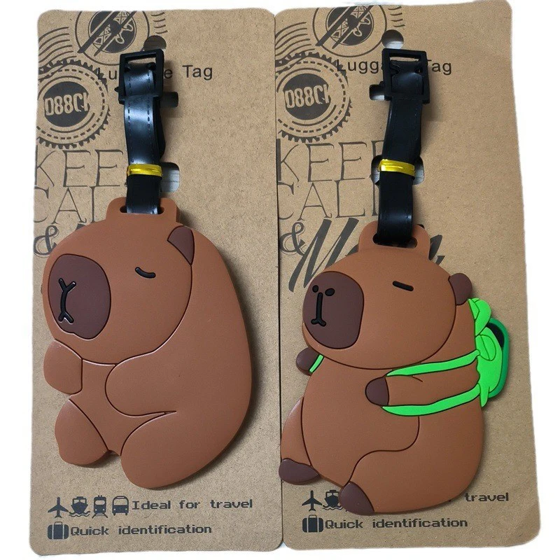 Kawaii Cute Capybara Luggage Tag Women Travel Accessories Cartoon PVC Luggage Label Men Portable Anti-loss Address Name Tag