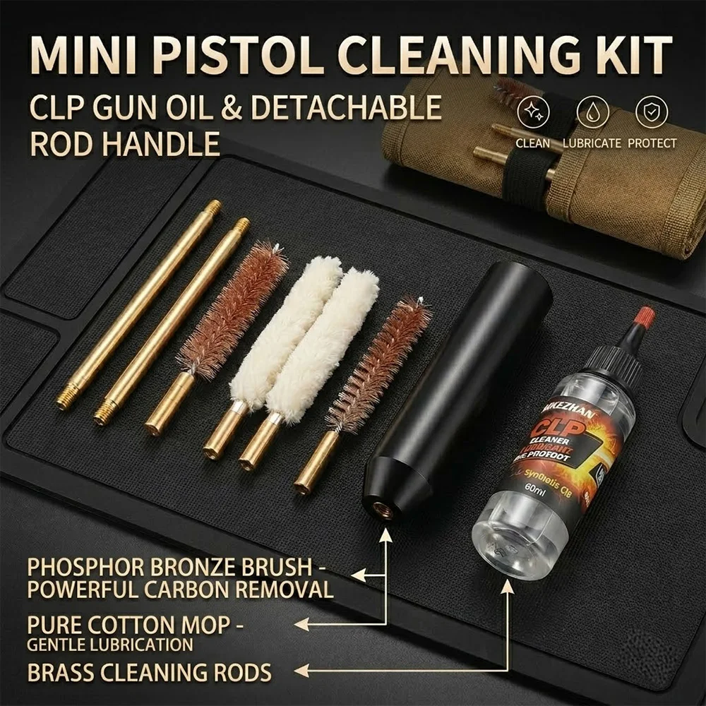 9mm.38.357 Kaliber Pistolen-Reinigungsset 8-teilig Tragbares Handfeuerwaffen-Reinigungswerkzeug-Set mit Stäben und Bürsten Taschenformat Waffenpflege-Kit – Detail 2