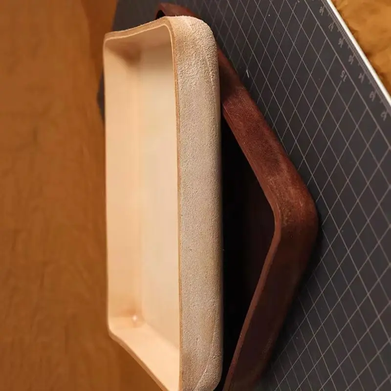 Handmade Vegetable-Tanned Leather Tray Desktop Storage for Jewelry Keys Small Items 185x135x25 Mm Eco-Friendly Organizer