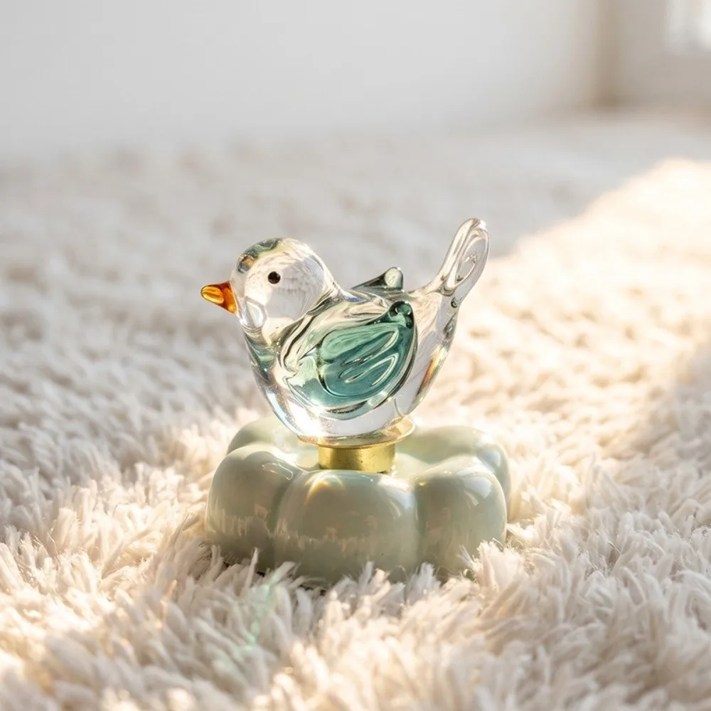New Glass Glass Bird Figurine Ceramic Rotating Base Bird Ornament Handcrafted DIY Assembly Bird Statue Home Office Decor