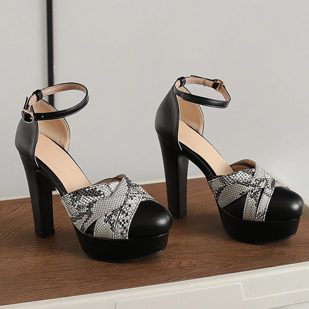 High Heels Sandals Women Round Toe Ankle Buckle Strap Party Dress Wedding Workwear Lady Platform Sandals Oversized Big 50 338-65 view 5