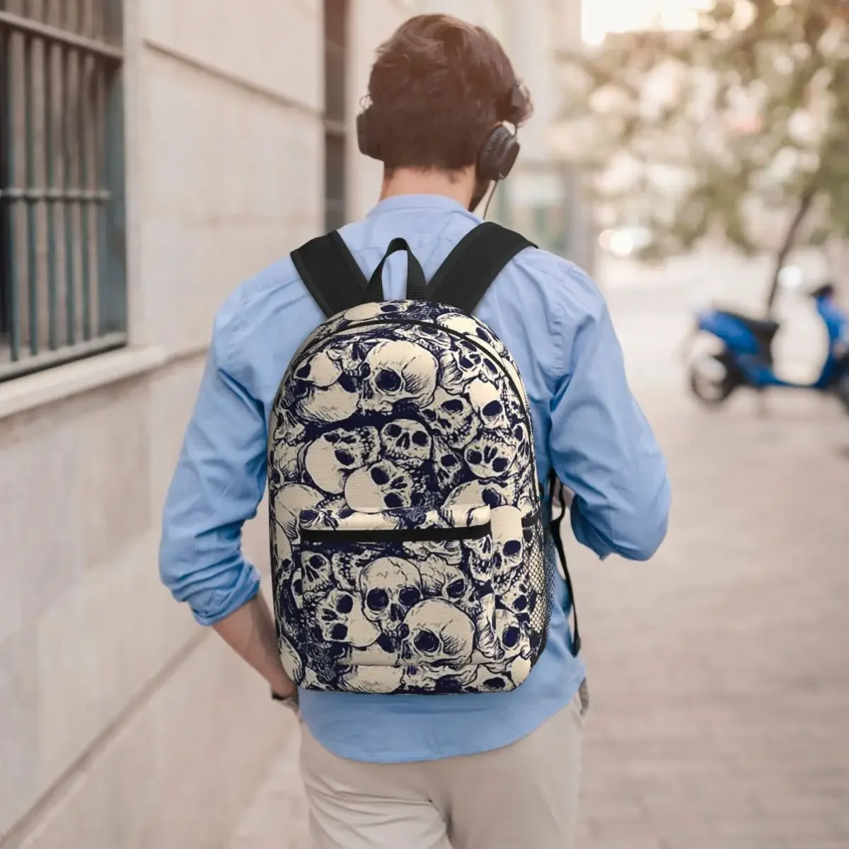 White Human Skull Sketching Art Student Backpack School Bag Hiking Travel Daypack for Boys Girls Bookbag Shoulder Bags