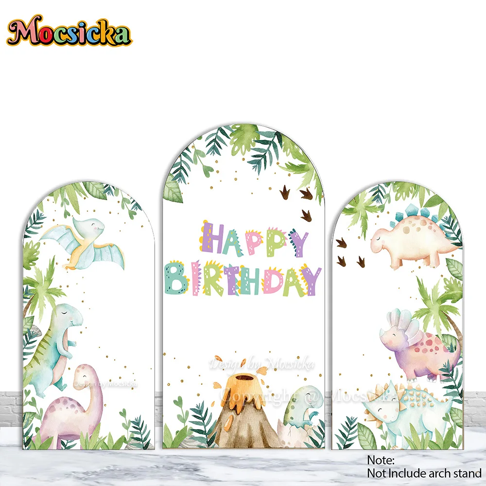 

Mocsicka на заказ Chiara Arch 2-сторонний фон с динозавром для мальчика, дня рождения, вечеринки, фон для фотосъемки, тропический лес, вулкан, декор, стенд