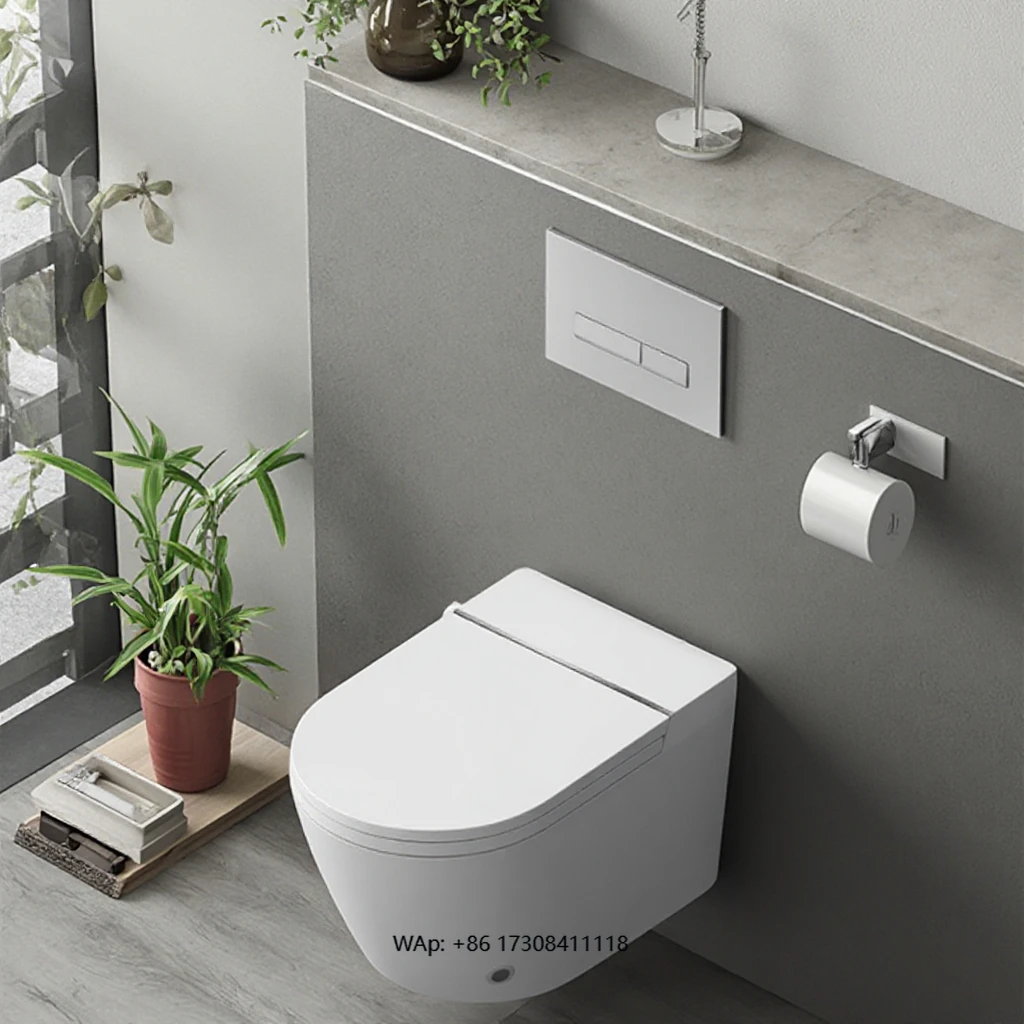 Aan de muur gemonteerd slim toilet P-Trap Opklapbaar wandhangend toiletbriltoilet met verborgen tank