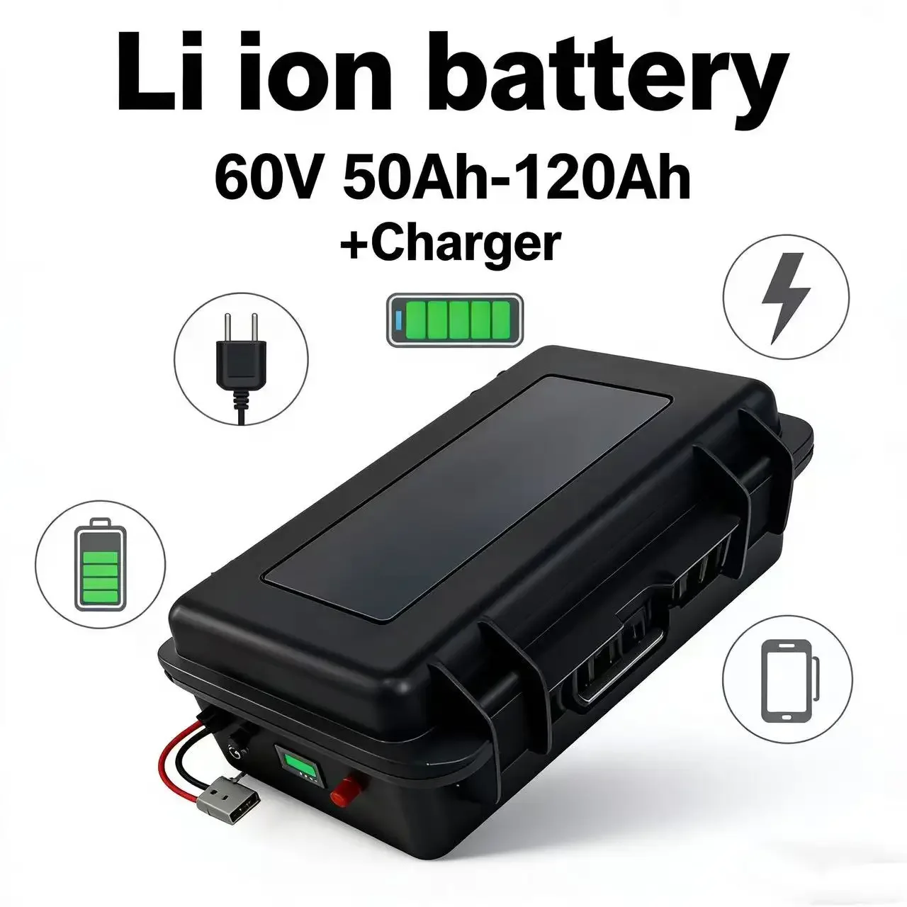 60V 50Ah-120Ah Portable Li-ion Battery with Smart Bluetooth BMS | Supports Up to 5000W | Perfect for Golf Carts, Solar Energy St