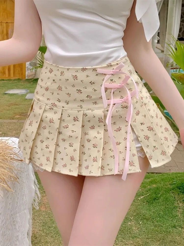 Japanese Style Y2k Mini Skirt Women Slim Sexy Party Skirt Sweet Kawaii Lace Fashion Skirt Bandage Design Clothing 2025 Summer
