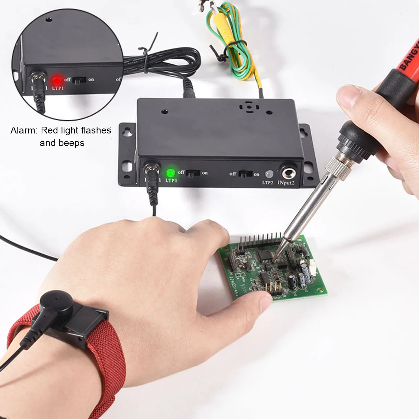 Esd on-line pulseira monitor de pulseira estática esd pulseira de pulso testador estação dupla pulseira antiestática monitor on-line