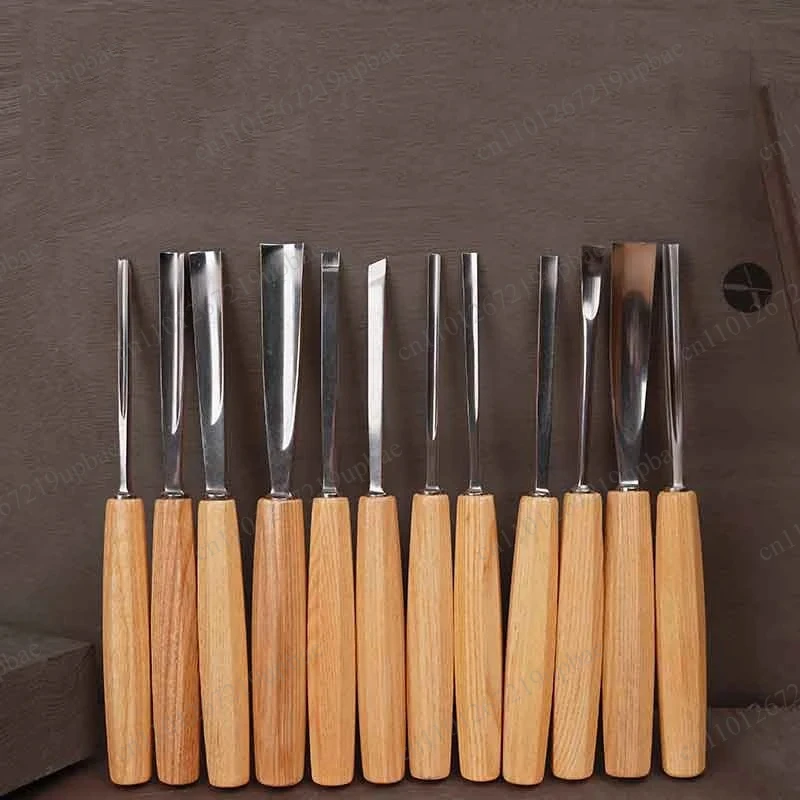 12Pcs/Set Wood Carving Chisel Kit Cr‑V 60 Steel Blades Stainless Steel Professional Woodworking Tools for Home DIY Carving
