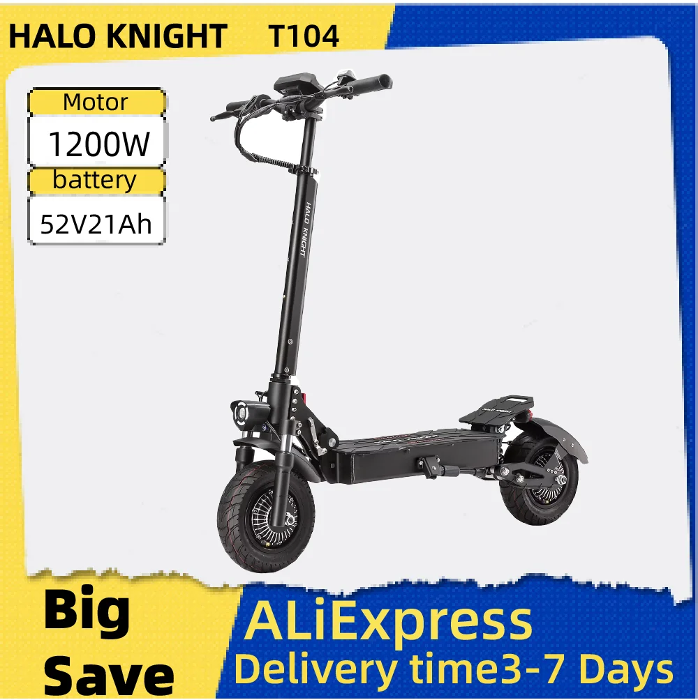 

HALO KNIGHT T104 Adult Foldable Escooter 52V21AH Battery 10 Inch Fat Tire E-Mountain Scooter 1200W motor Electric Scooter
