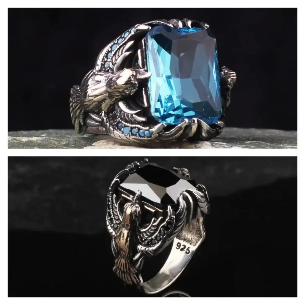 CHUANGCHENG Personality Fashion Men\'s Domineering Retro Eagle Wings Men Jewerly  Gemstone Rings Size 7-13