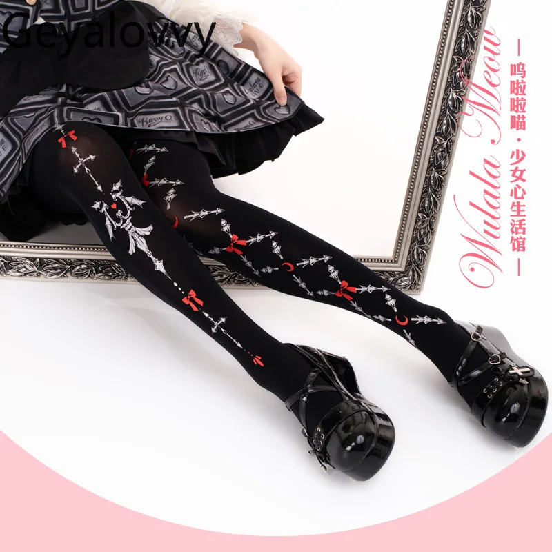 

Original Lolita Pantyhose Lolita Stockings Goth Y2k Stockings Girls Red Black Sweet Cool Pantyhose Velvet Leggings Socks Summer