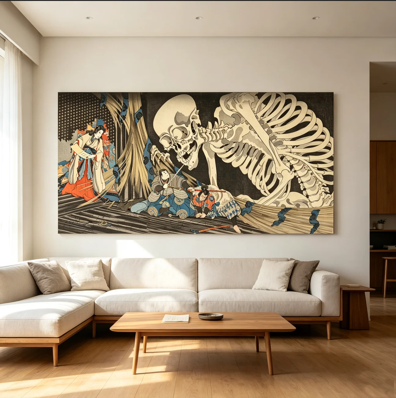 Utagawa Kuniyoshi Giant Skeleton Canvas Art Print Japanese Ukiyo e Yokai Demon Painting Dark Fantasy Decor for Home Office Study