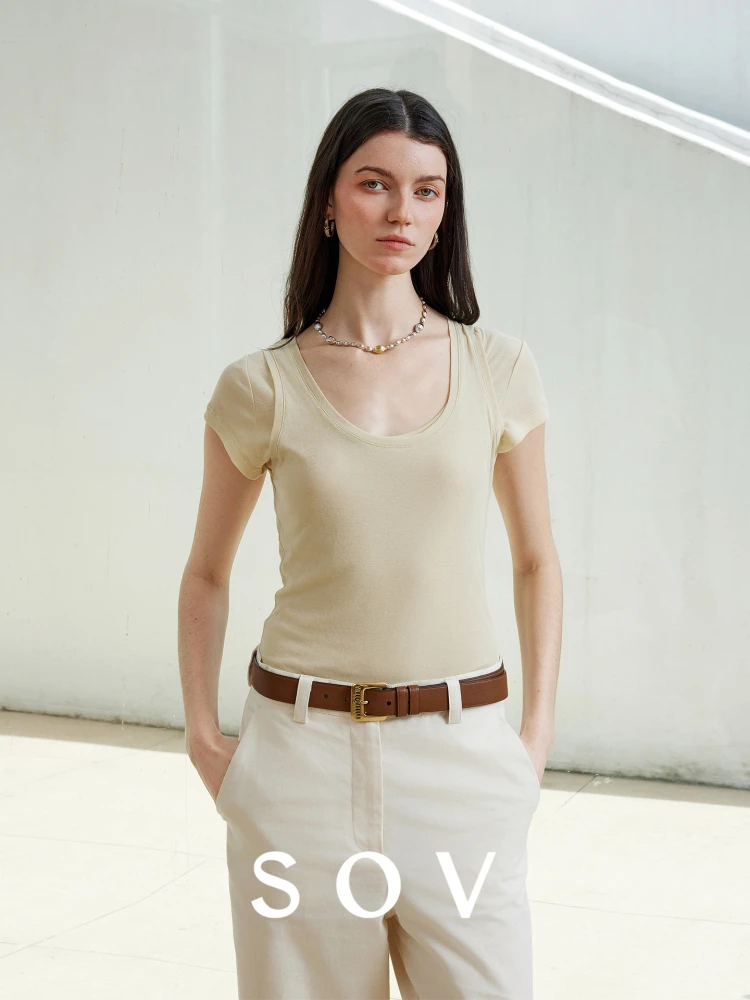 

Miu Sle Strong Twist Cotton Tank Top ort Sve T-irt Two-Piece Set Faionable Layering Commute Sle Summer Wear