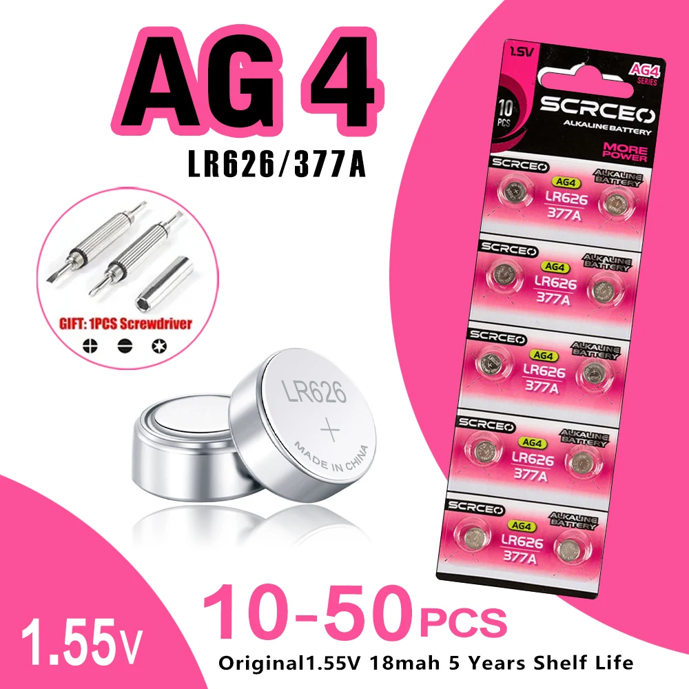 10-50PCS LR626 AG4 377 LR66 SR626 1.5V Lithium Manganese Dioxide Button Battery, Suitable for Calculators, Watches