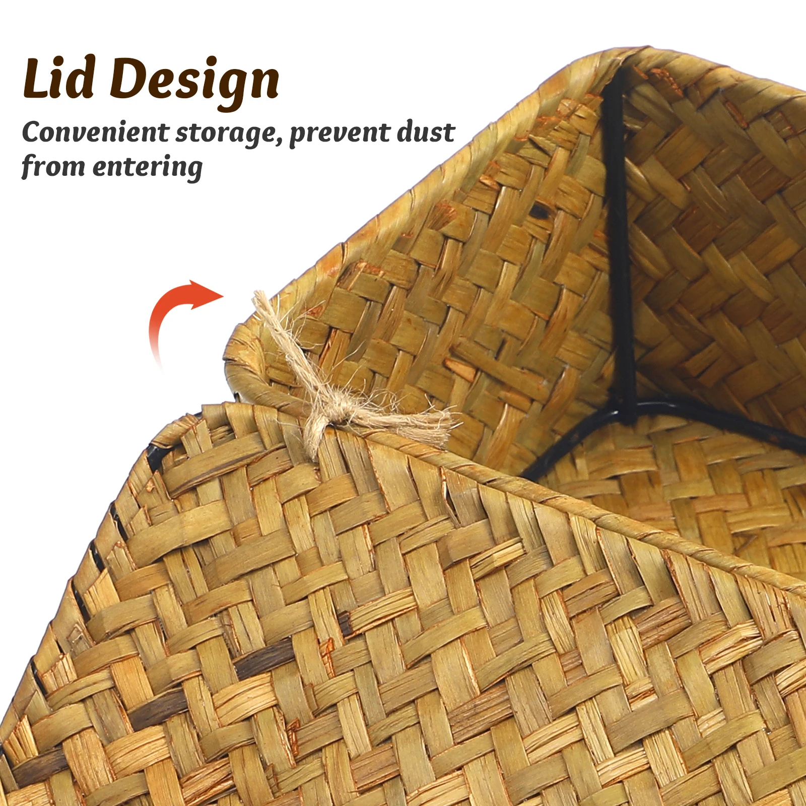 

1pc Seaweed Woven Box Natural Material Office Desktop Baskets Rattan Lid Container Multifunctional Storage