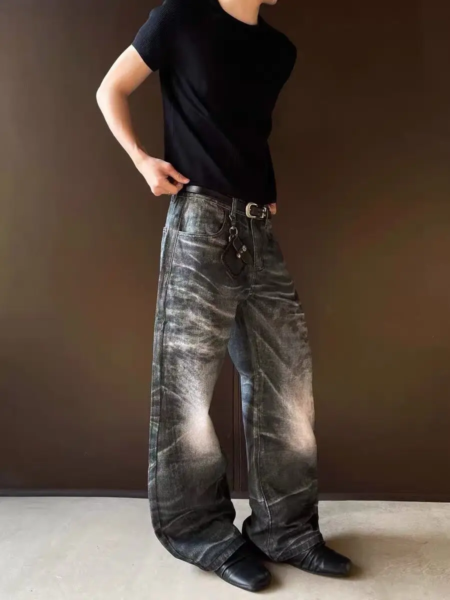 Men's Fashionable Printed Pattern Retro Sweatpants Street Summer Y2k Pants Cool Boys Bottoms Male Wide Leg Straight Trousers