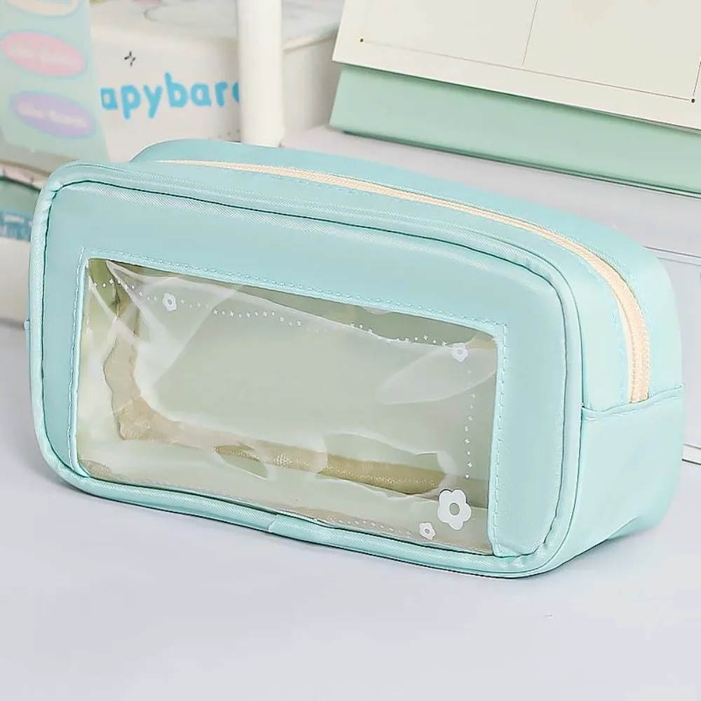 PVC Y2K Stationery Bag Desktop Storage Large Capacity Korean Style Pencil Case Flower Aesthetic Cloth PVC Pencil Pouch Student