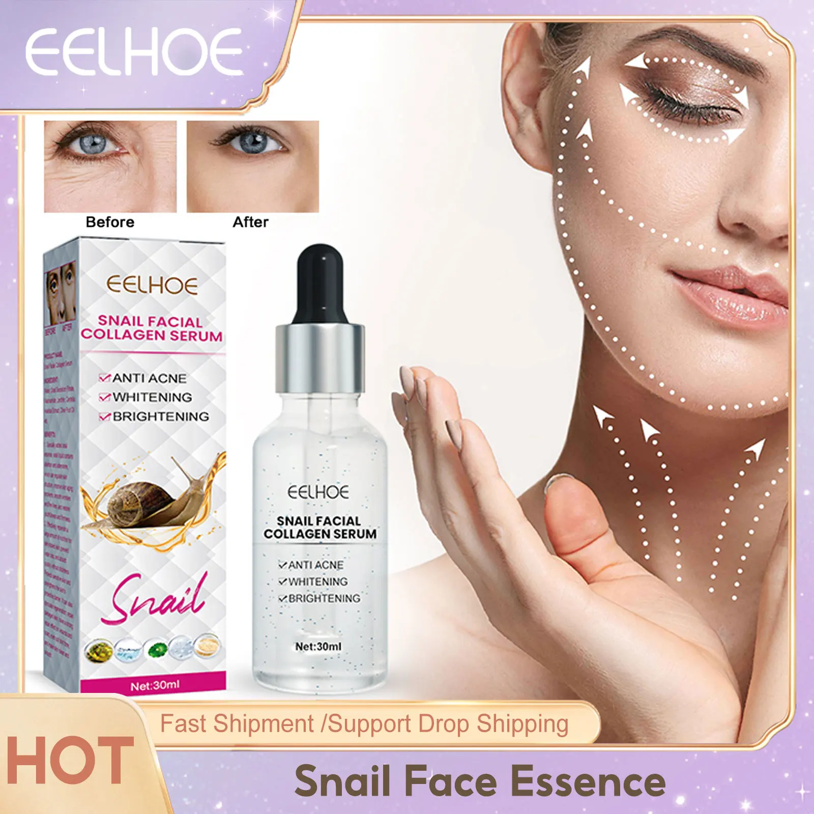 Snail Anti Wrinkle Essence Moisturizer Hydrating Improve Drying Fade Fine Lines Acne Marks Whiten Firming Skin Anti Aging Serum