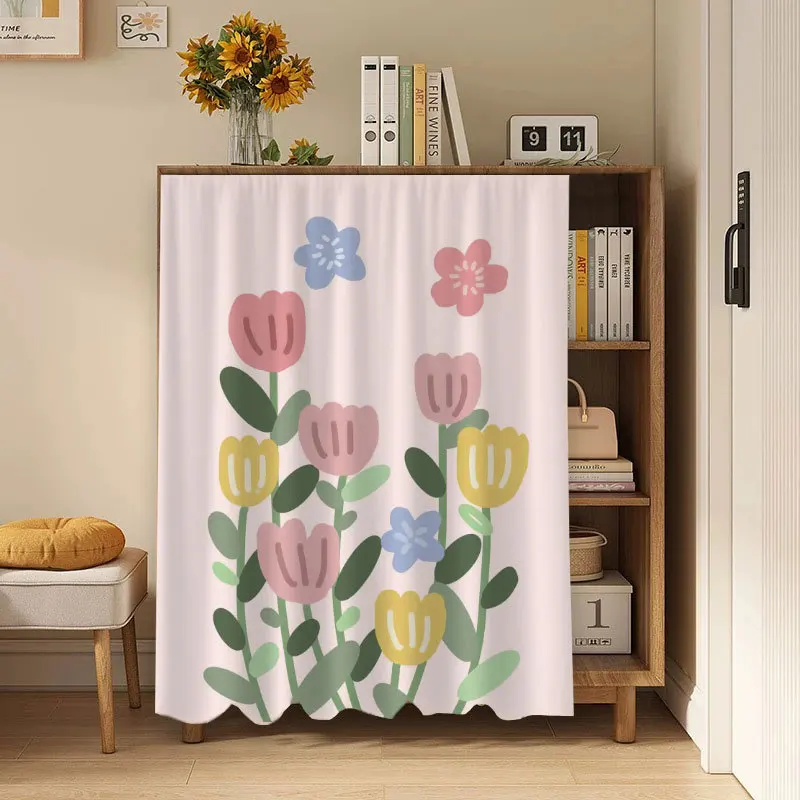 VIKAMA Cabinet Door Curtain Cover Sunflower Gradient Art Print Furniture Dust Cover No Pole 2D Flat Print Easy Install