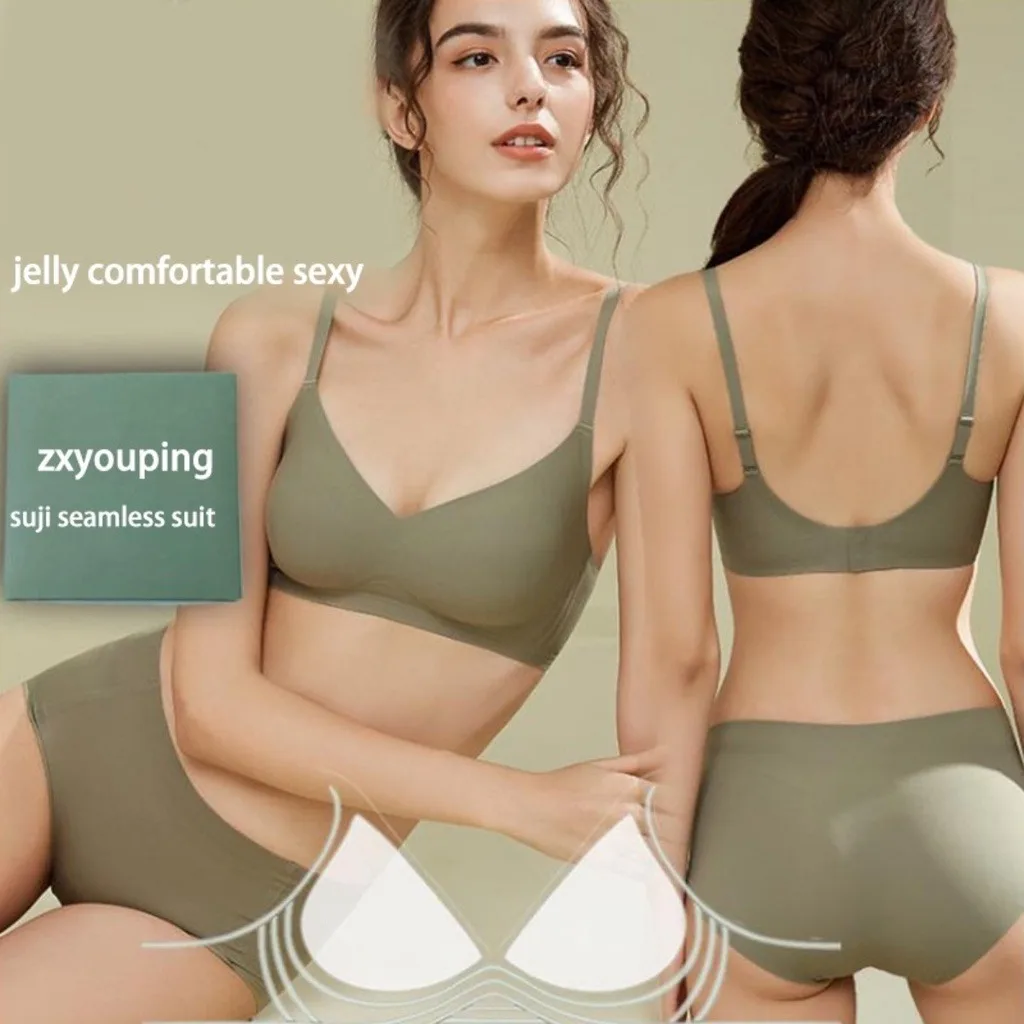 ZXYOUPING Sutiã e calcinha invisível sem costura sem fios Jelly Muscle Bra Conjunto de roupa íntima confortável para mulheres