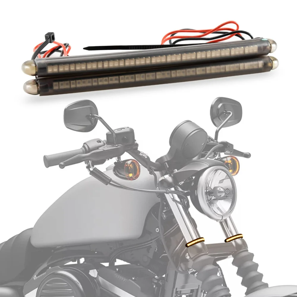 Motorcycle LED Wrap Around Fork Turn Signal Light Strip Kit with Smok Lens Universal for most of Motorcycle Model with 39mm-41mm