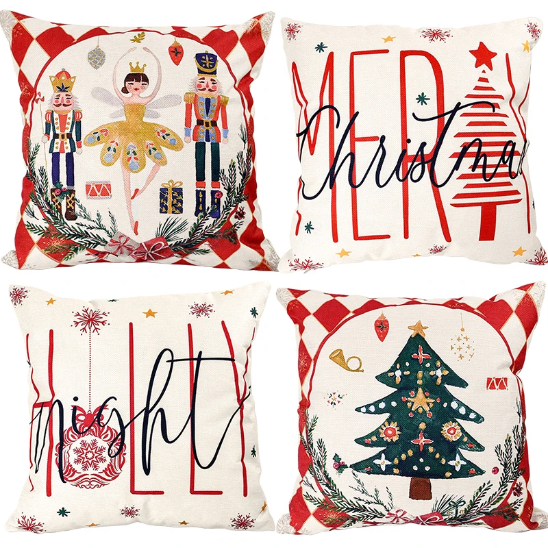 45cm Merry Christmas Cushion Cover Pillowcase Christmas Decorative Linen Pillow Cover For Home Sofa Ornament New Year Xmas Gifts