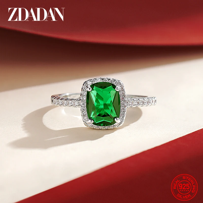 ZDADAN-anillos de Esmeralda Vintage para mujer, joyería de compromiso de boda, Plata de Ley 925