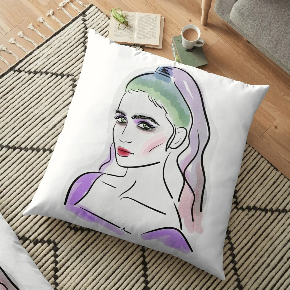 Grimes Watercolor Aesthetic Illustration Pattern Square Pillow Case Sofa Decorative Throw Pillow Cushion Cover Home Accessories