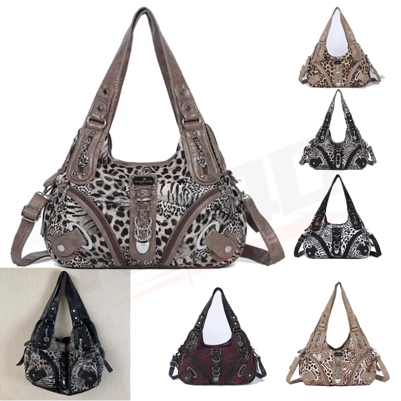 

Женские винтажные сумки с леопардовым принтом, в стиле панк-байкер Y2K, сумка-сэтчел с верхней ручкой, наплечная сумка, женская сумка подмышку, сумка с несколькими карманами