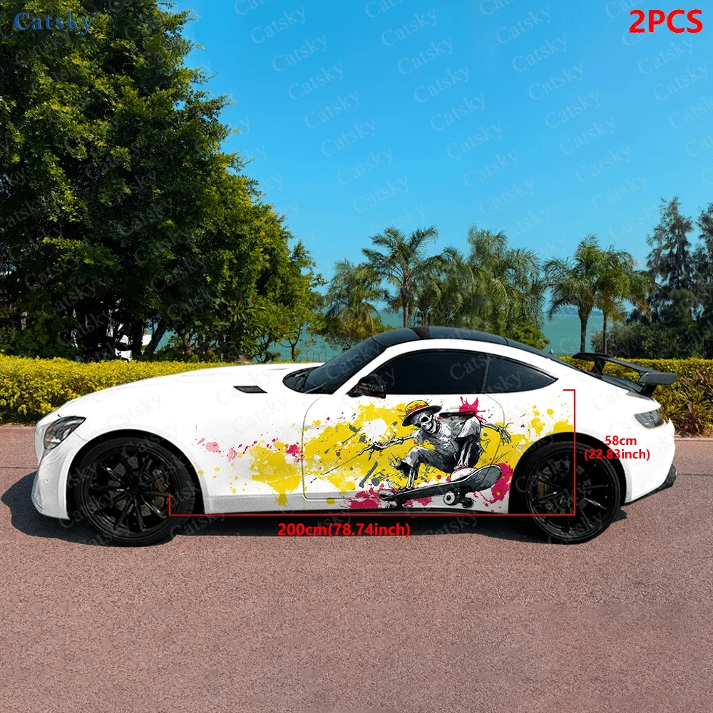 Skateboard Skeleton High Quality Creative Pattern Stickers Car Body Door Side Two Fashionable Stickers Two Decorations Suitable