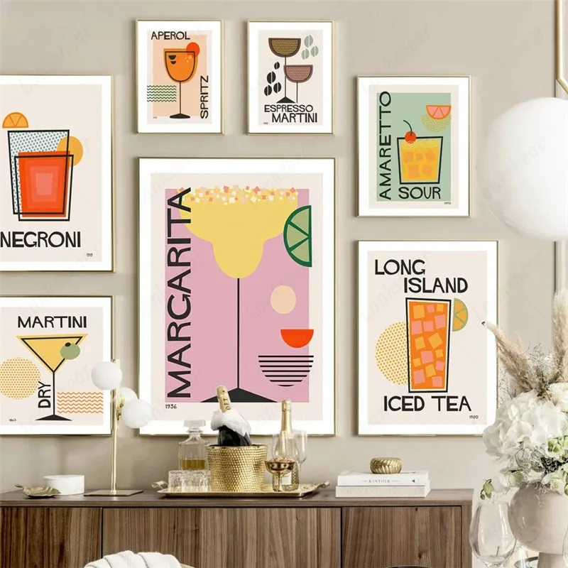 Cartoon Canvas Painting Fruit Juice Aperol Spritz Posters and Prints Sangria Drink Negroni Club Bar Shop Home Decoration Gifts