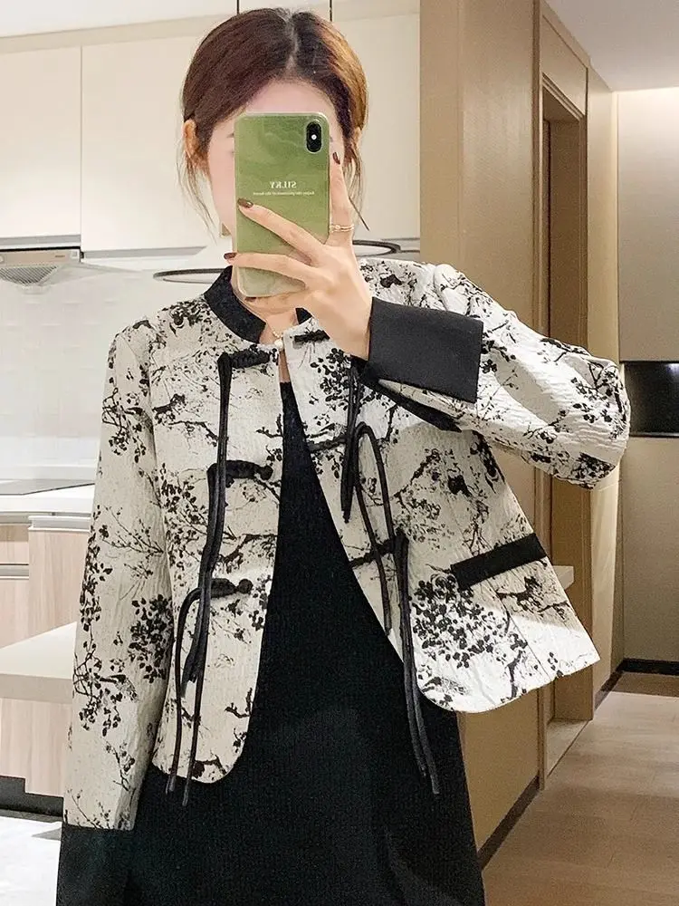 Improved National Style Vintage Modern Hanfu Embroidery Women Jacket Black Chinese Tang Suit Top Women Spring Autumn New