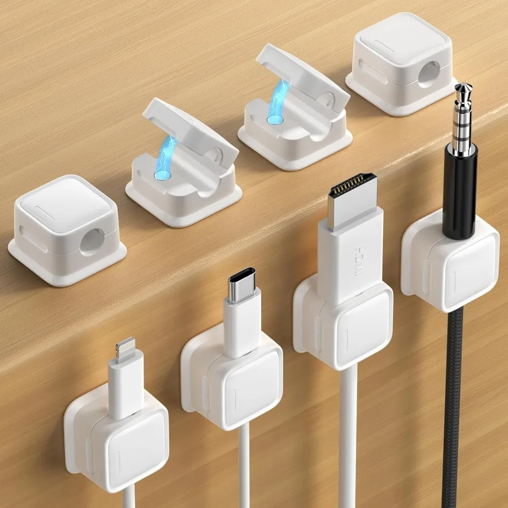 6 Pack Magnetic Cord Organizer Strong Adhesive Cable Clips Easy Open Wire Management for Charging Cables Perfect for Home Office
