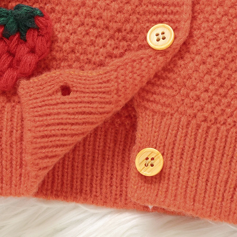 Autumn Baby Sweater Knitted Infant Girl Cardigan Long Sleeve Tops Newborn Children Clothing Fashion Cute 3D Strawberry Outerwear