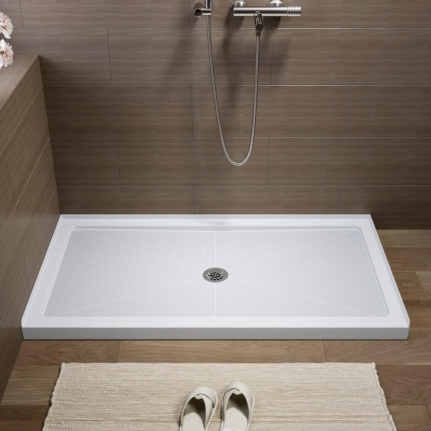 

Shower Base 60" x 32", Rectangle Single Threshold Shower Pan for Bathroom, Non-Slip Texture, White Acrylic Shower Base Pan with